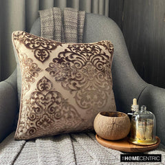 Damask Spell Brown - Brown Velvet Throw Pillow Cover