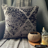 Damask Spell Gray - Gray Velvet Throw Pillow Cover