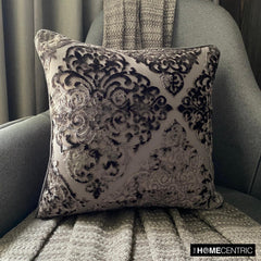 Damask Spell Gray - Gray Velvet Throw Pillow Cover