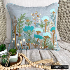 Botanical Bliss - Gray Cotton Linen Throw Pillow Cover