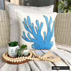 Coral Treasure - Aqua Blue Cotton Linen Decorative Euro Sham