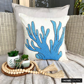 Coral Treasure - Aqua Blue Cotton Linen Throw Pillow Cover