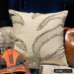 Animal Spur - White Linen & Faux Leather Throw Pillow Cover