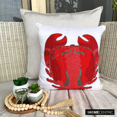 Red Crab Craze - Red Cotton Linen Throw Pillow Cover