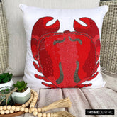 Red Crab Craze - Red Cotton Linen Throw Pillow Cover