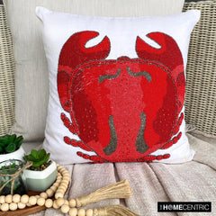 Red Crab Craze - Red Cotton Linen Throw Pillow Cover
