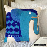 Blue Elephant - Blue Cotton Linen Throw Pillow Cover