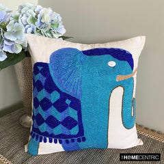 Blue Elephant - Blue Cotton Linen Decorative Euro Sham