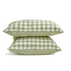 Green Cotton Lumbar Pillow Cover - Grid Loom Green