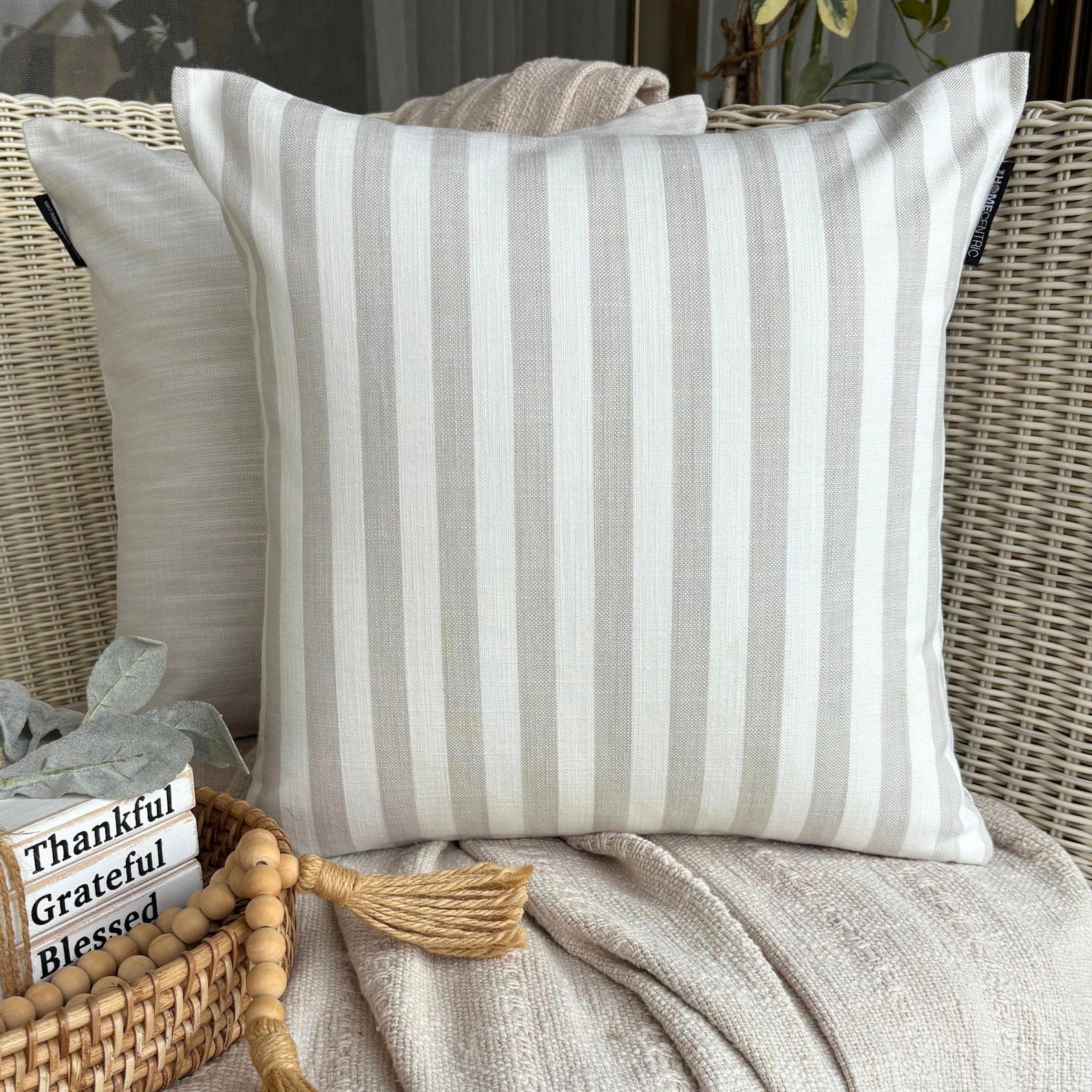 Stripe Plush Beige Throw Pillow Cover