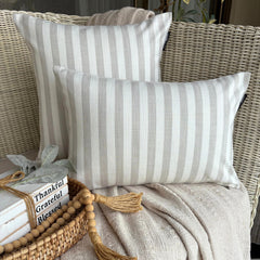 Beige Cotton Throw Pillow Cover - Stripe Plush Beige