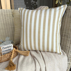 Ochre Cotton Throw Pillow Cover - Stripe Plush Ochre