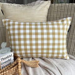 Ochre Cotton Lumbar Pillow Cover - Grid Loom Ochre