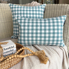 Aqua Cotton Lumbar Pillow Cover - Grid Loom Aqua