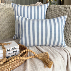 Blue Cotton Throw Pillow Cover - Stripe Plush Blue
