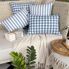 Blue Cotton Throw Pillow Cover - Stripe Plush Blue