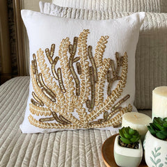 Sea Weed Flow - Ivory Linen Throw Pillow Cover