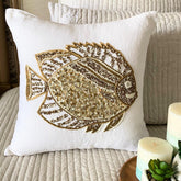 Glamour Fish - Ivory Linen Throw Pillow Cover