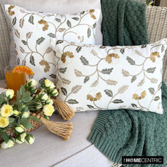 Amber Bloom - White Cotton Throw Pillow Cover