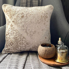 Damask Spell Ivory - Ivory Velvet Throw Pillow Cover