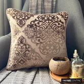 Damask Spell Brown - Brown Velvet Throw Pillow Cover