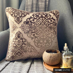 Damask Spell Brown - Brown Velvet Throw Pillow Cover