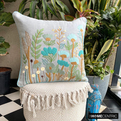 Botanical Bliss - Gray Cotton Linen Throw Pillow Cover