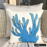 Coral Treasure - Aqua Blue Cotton Linen Decorative Euro Sham