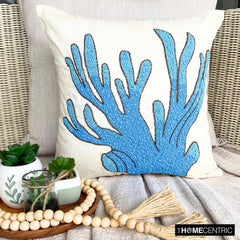 Coral Treasure - Aqua Blue Cotton Linen Throw Pillow Cover