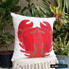 Red Crab Craze - Red Cotton Linen Throw Pillow Cover