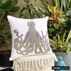 Grey Squid - Gray Cotton Linen Throw Pillow Cover