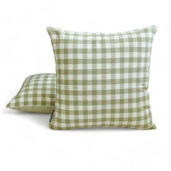 Green Cotton Lumbar Pillow Cover - Grid Loom Green