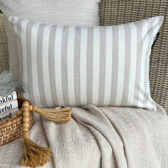 Beige Cotton Lumbar Pillow Cover - Lush Lines Beige