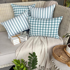 Aqua Cotton Throw Pillow Cover - Stripe Plush Aqua