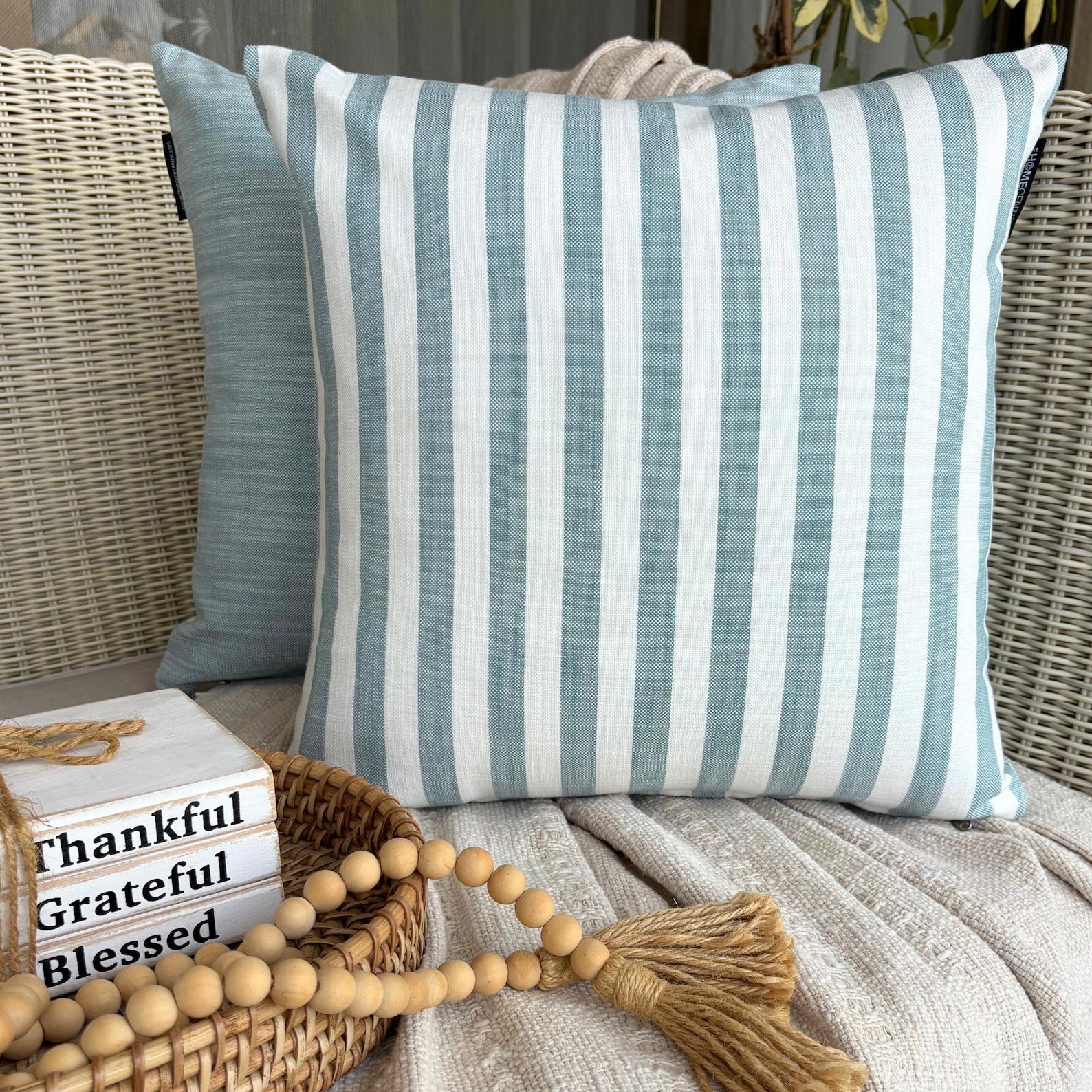 Stripe Plush Aqua Throw Pillow Cover