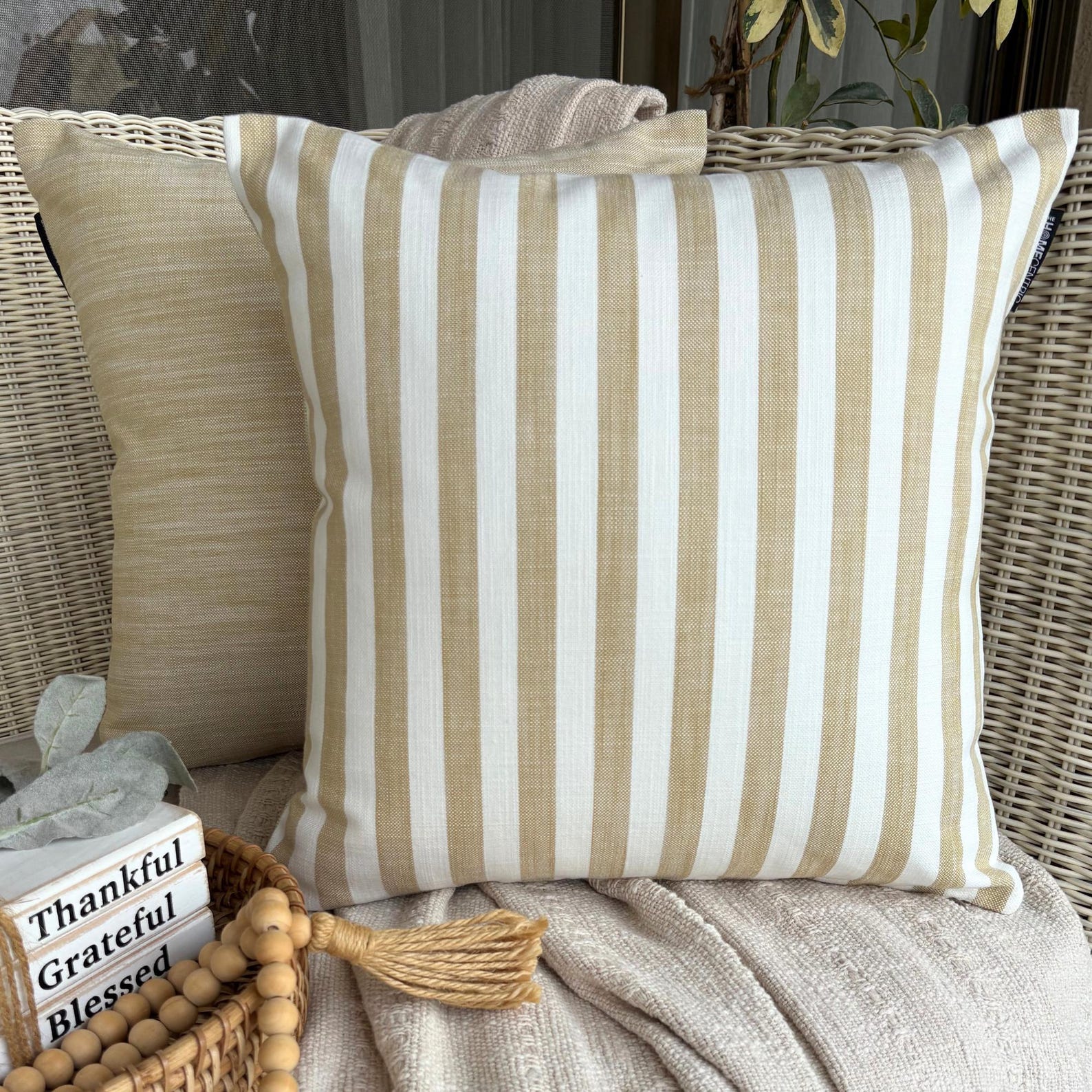 Stripe Plush Ochre Throw Pillow Cover