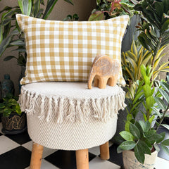 Ochre Cotton Lumbar Pillow Cover - Grid Loom Ochre