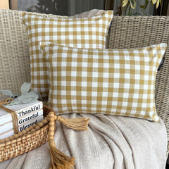 Ochre Cotton Lumbar Pillow Cover - Grid Loom Ochre