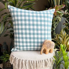 Aqua Cotton Throw Pillow Cover - Checkmate Aqua