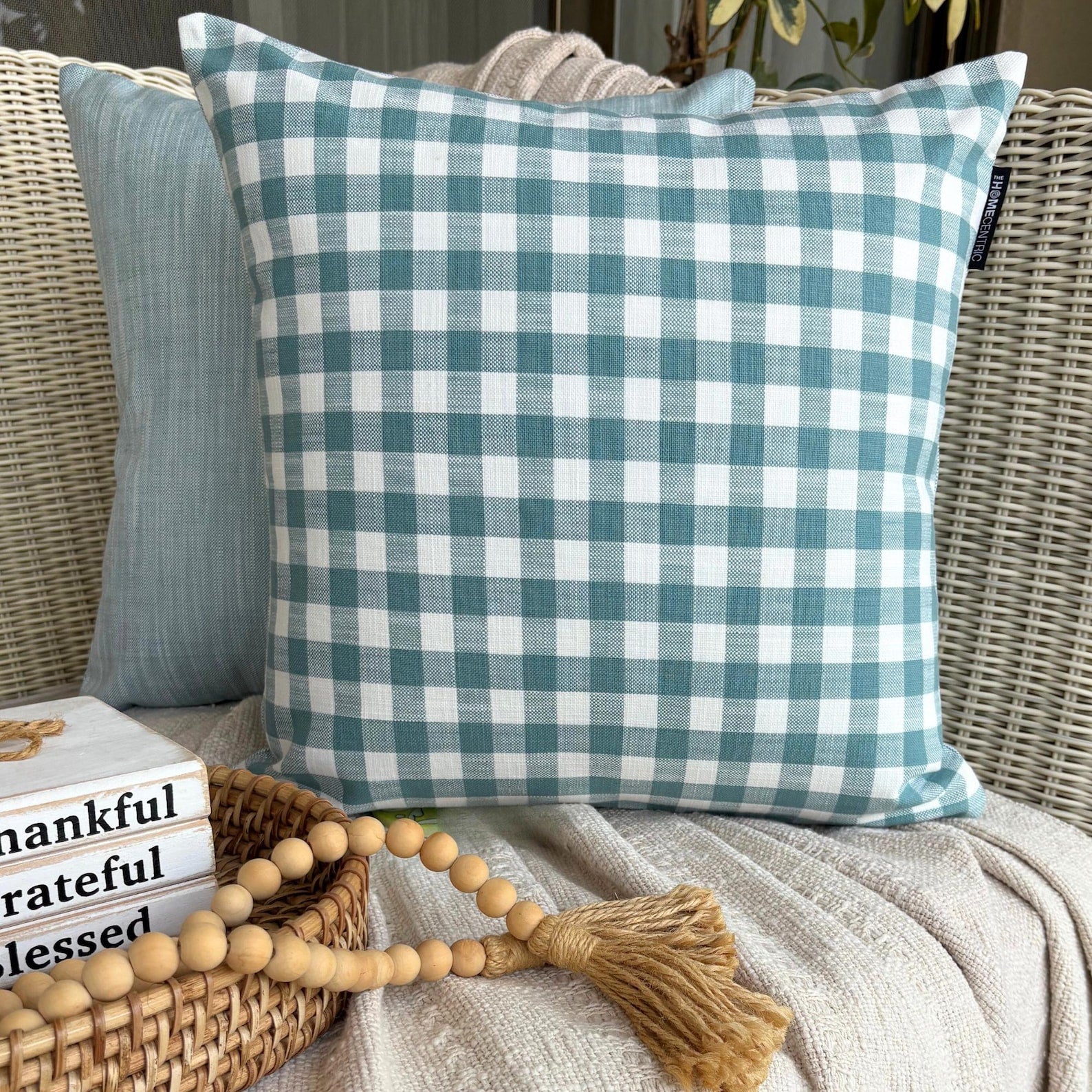Checkmate Aqua Throw Pillow Cover