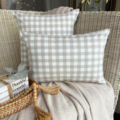 Beige Cotton Throw Pillow Cover - Checkmate Beige