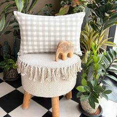 Beige Cotton Lumbar Pillow Cover - Grid Loom Beige