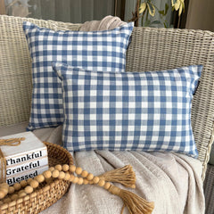 Blue Cotton Throw Pillow Cover - Checkmate Blue