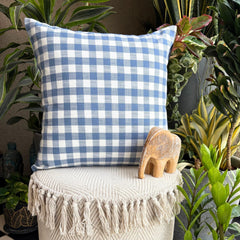 Blue Cotton Throw Pillow Cover - Checkmate Blue