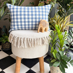 Blue Cotton Lumbar Pillow Cover - Grid Loom Blue