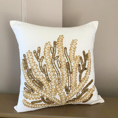 Sea Weed Flow - Ivory Linen Throw Pillow Cover