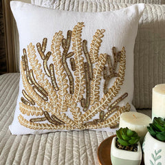 Sea Weed Flow - Ivory Linen Throw Pillow Cover