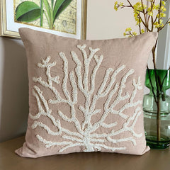 Sea Shrub - Mocha Cotton Linen Throw Pillow Cover