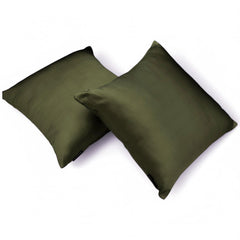 Olive Green Plain Satin Throw Pillow Cover - Dark Olive Green Slub Satin