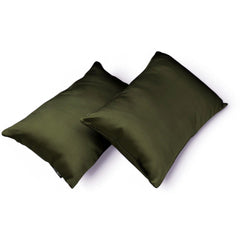 Olive Green Satin Lumbar Pillow Cover Pack of 2 - Olive Green Slub Satin